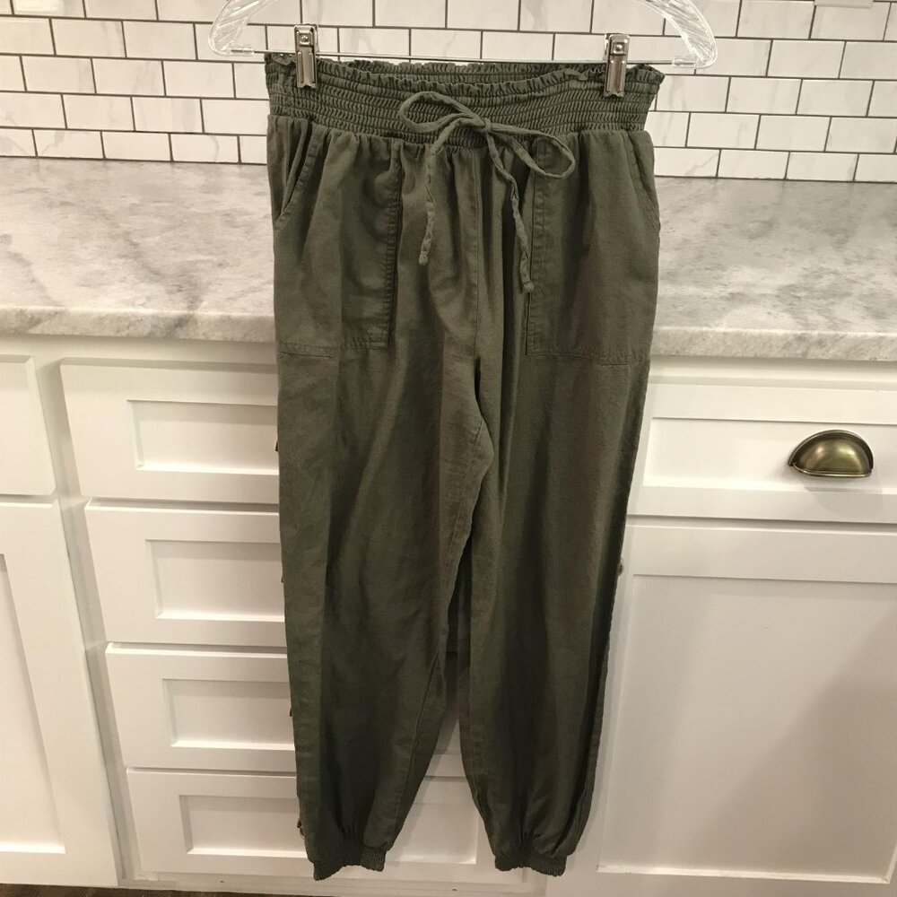 Aeropostale Pants Womens XS Olive Green Linen Blend Jogger Elastic Waist Cuffs